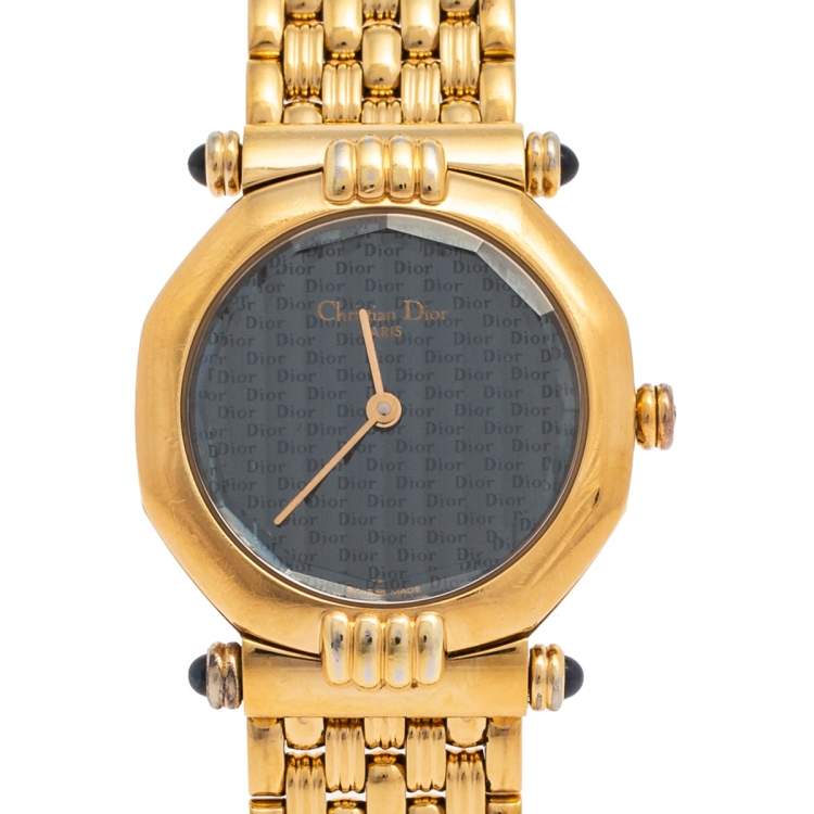 Pre Owned Chrstian Dior Blue Gold Plated Stainless Steel Depose 64151 Women's Wristwatch 25 mm