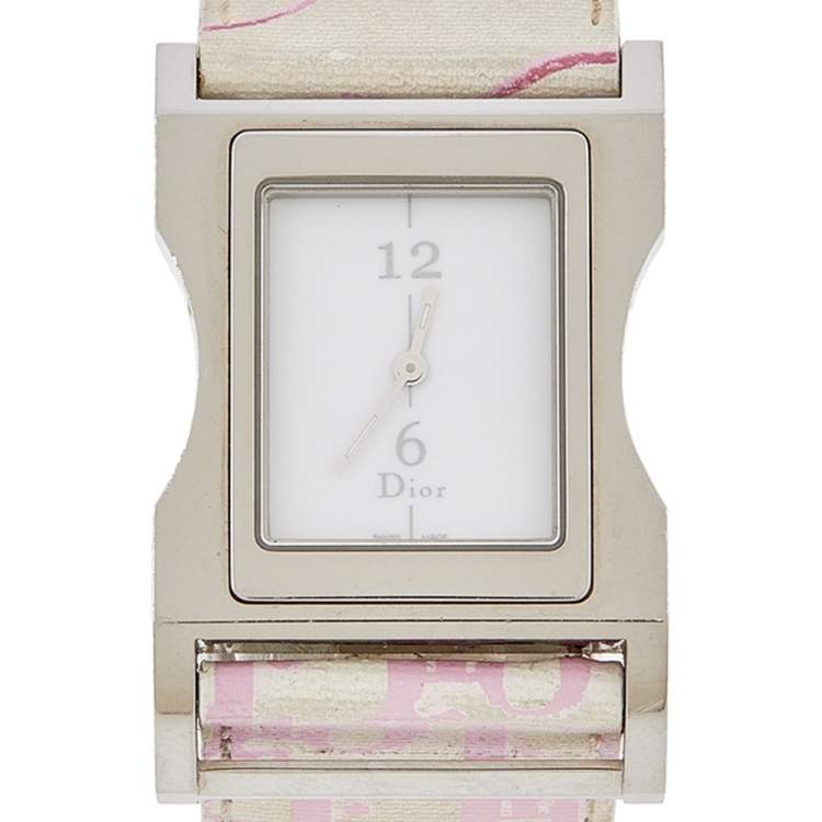 Pre Owned Dior White Stainless Steel Leather Chris 47 CD033110 Women's Wristwatch 30 mm