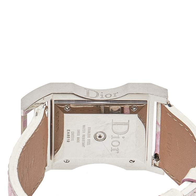 Pre Owned Dior White Stainless Steel Leather Chris 47 CD033110 Women's Wristwatch 30 mm