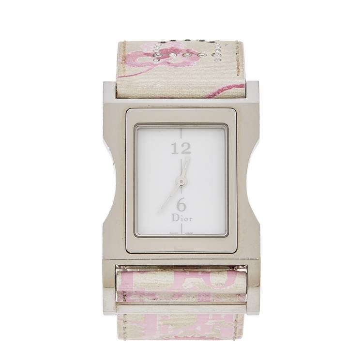 Pre Owned Dior White Stainless Steel Leather Chris 47 CD033110 Women's Wristwatch 30 mm