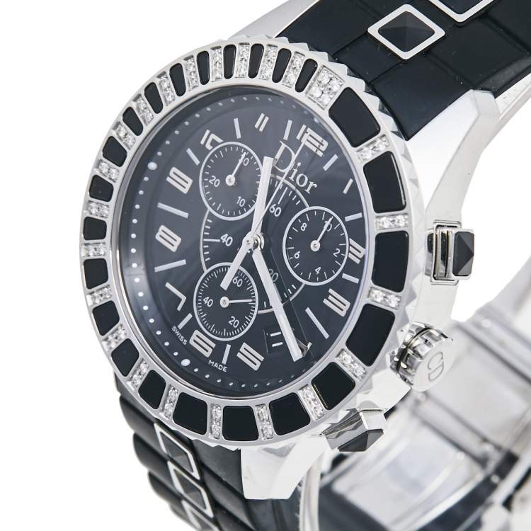 Pre Owned Dior Black Stainless Steel Rubber Christal CD11431ER001 Men's Wristwatch 38 mm