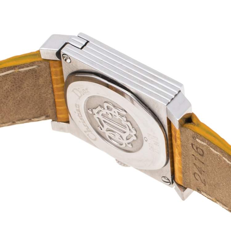 Pre Owned Christian Dior White Stainless Steel Leather La Parisenne D60109 Women's Wristwatch 19 mm