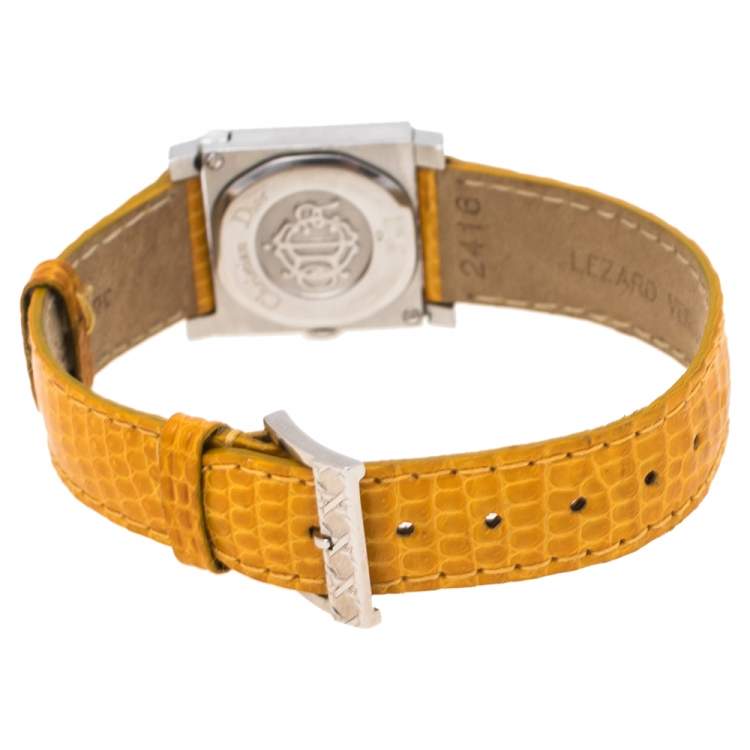 Pre Owned Christian Dior White Stainless Steel Leather La Parisenne D60109 Women's Wristwatch 19 mm