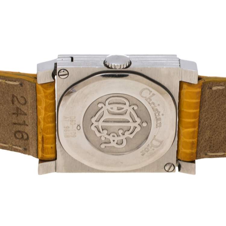 Pre Owned Christian Dior White Stainless Steel Leather La Parisenne D60109 Women's Wristwatch 19 mm