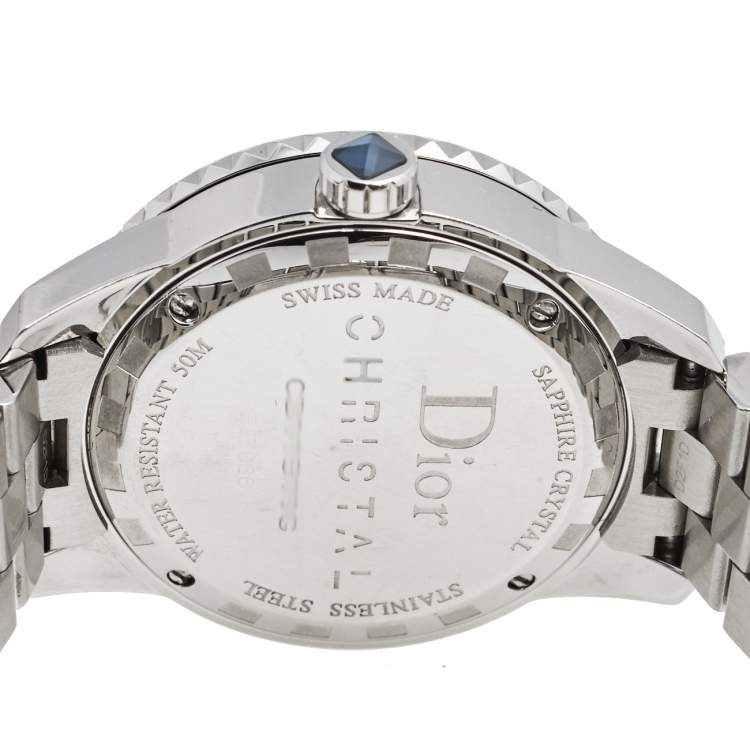 Pre Owned Dior Blue Mother of Pearl Stainless Steel Diamond Christal CD11311GM001 Women's Wristwatch 33 mm