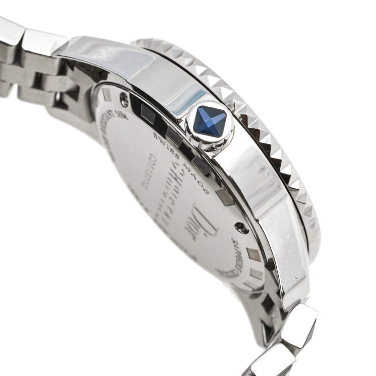 Pre Owned Dior Blue Mother of Pearl Stainless Steel Diamond Christal CD11311GM001 Women's Wristwatch 33 mm