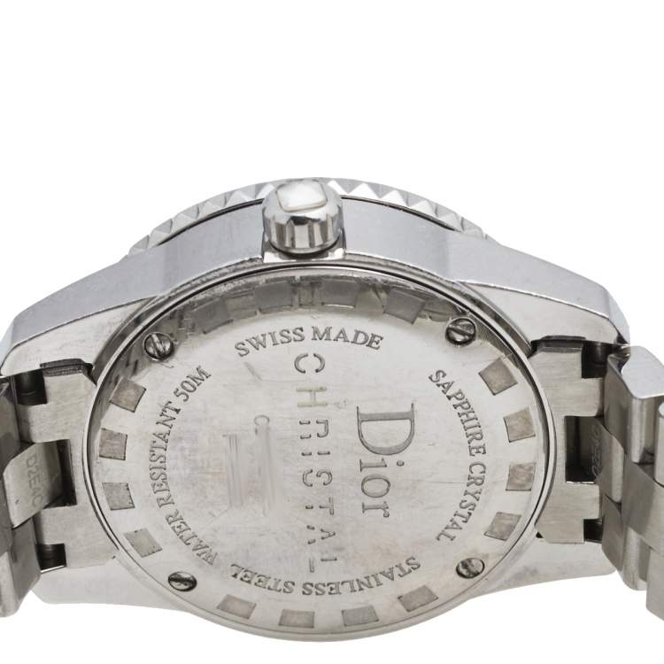 Pre Owned Dior White Stainless Steel Diamond Christal CD112113 Women's Wristwatch 28 mm