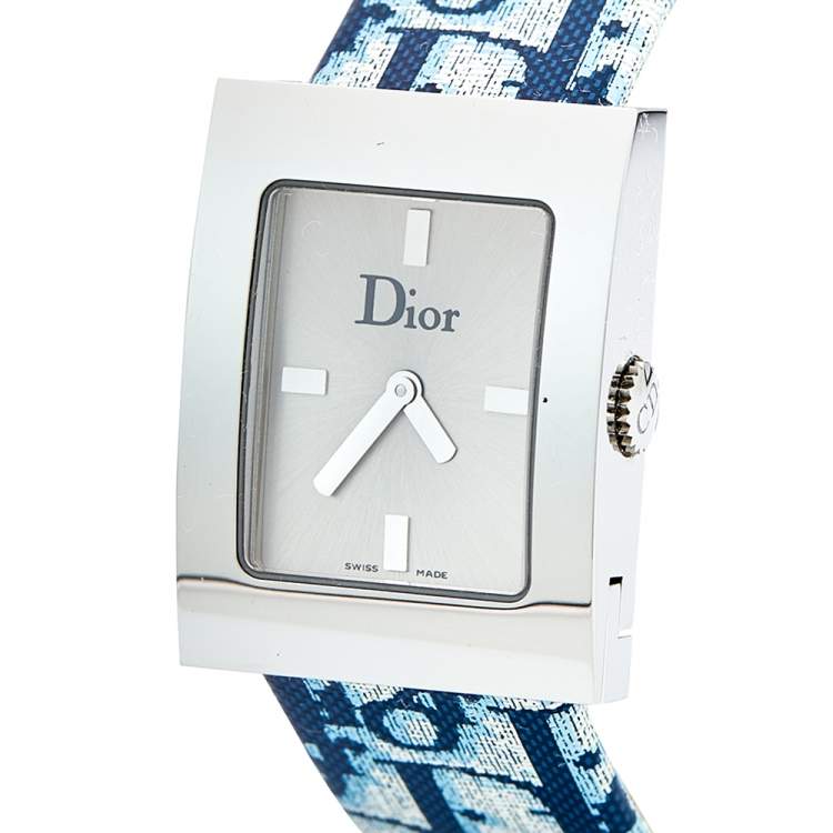 Pre Owned Christian Dior Silver Stainless Steel Leather Malice D78-109 Women's Wristwatch 19 mm