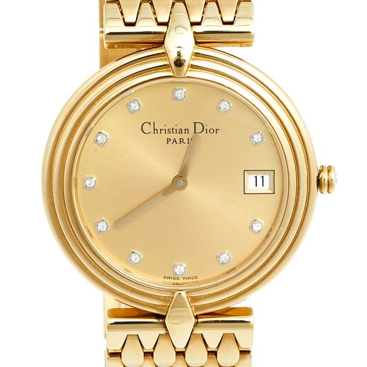 Pre Owned Christian Dior Champagne Gold Plated Stainless Steel D69-150 Women's Wristwatch 32 mm