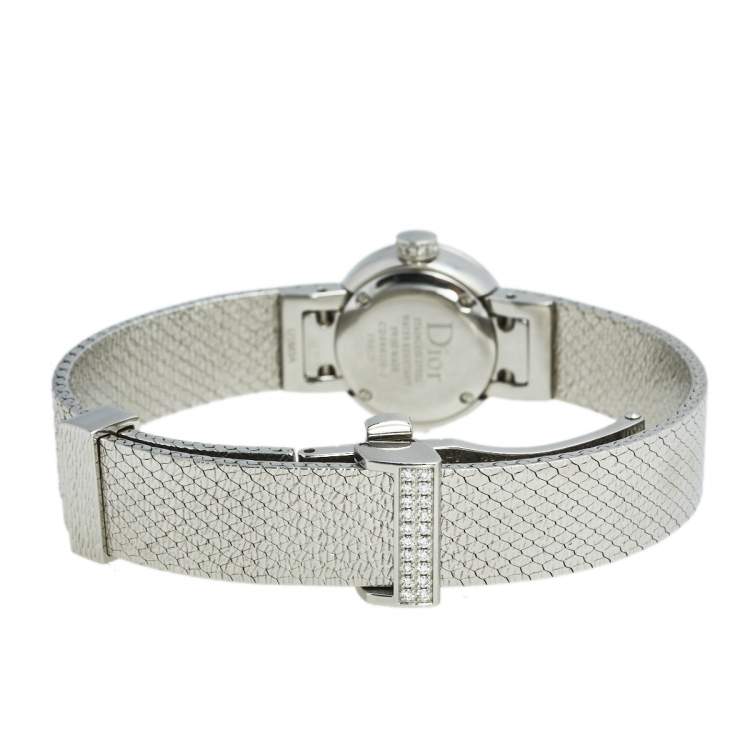 Pre Owned Dior Mother of Pearl Stainless Steel Diamond La Mini D de Dior Satine CD040110M002 Women's Wristwatch 19 mm