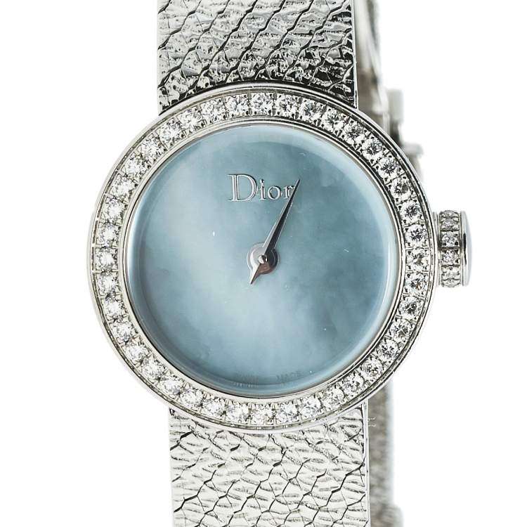 Pre Owned Dior Mother of Pearl Stainless Steel Diamond La Mini D de Dior Satine CD040110M002 Women's Wristwatch 19 mm