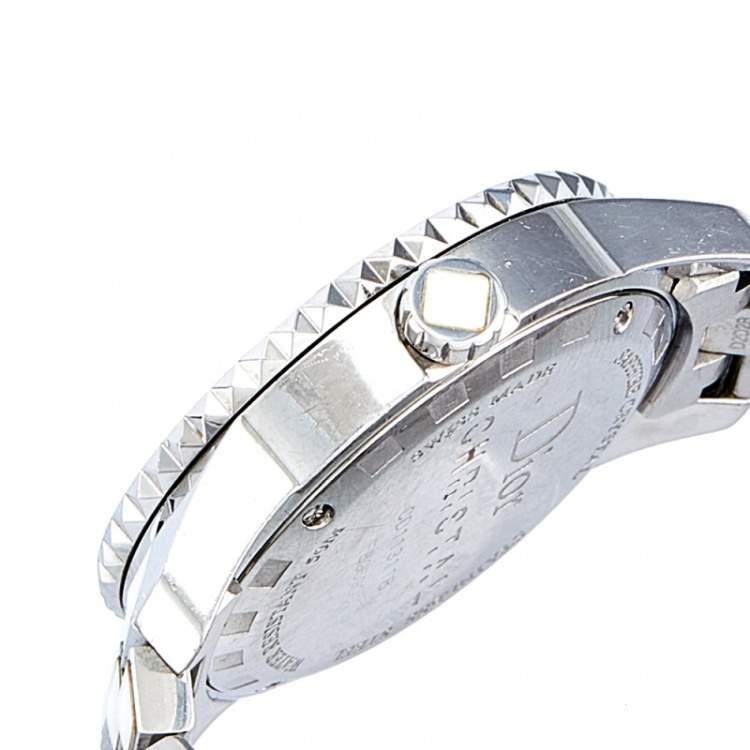 Pre Owned Dior White Stainless Steel Diamonds Christal CD113118M001 Women's Wristwatch 33 mm