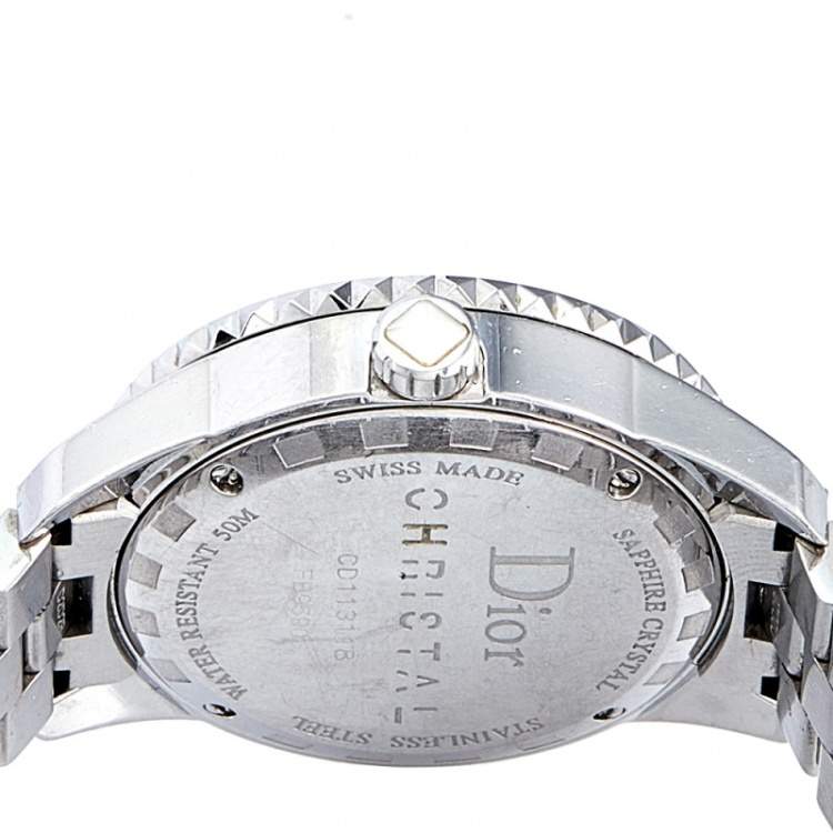 Pre Owned Dior White Stainless Steel Diamonds Christal CD113118M001 Women's Wristwatch 33 mm