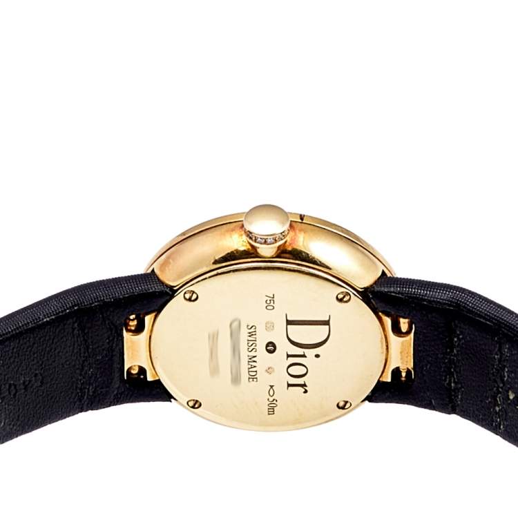Pre Owned Dior Mother of Pearl 18k Yellow Gold Diamond Satin La D De Dior CD047150A001 Women's Wristwatch 25 mm