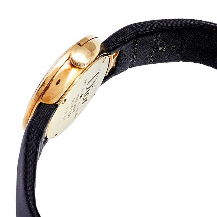 Pre Owned Dior Mother of Pearl 18k Yellow Gold Diamond Satin La D De Dior CD047150A001 Women's Wristwatch 25 mm