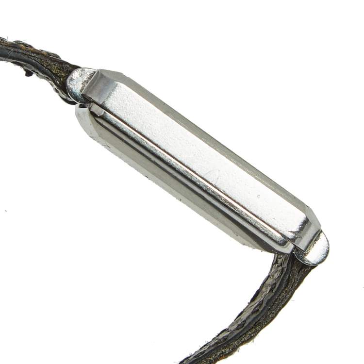 Pre Owned Christian Dior Grey Stainless Steel Leather Vintage 22699 Women's Wristwatch 22 mm