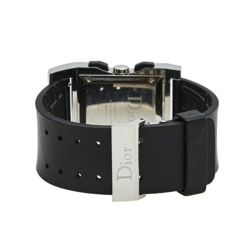 Pre Owned Dior Black Stainless Steel Rubber Chris 47 CD034313 Women's Wristwatch 33 mm