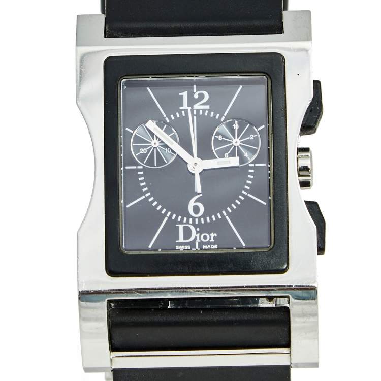 Pre Owned Dior Black Stainless Steel Rubber Chris 47 CD034313 Women's Wristwatch 33 mm