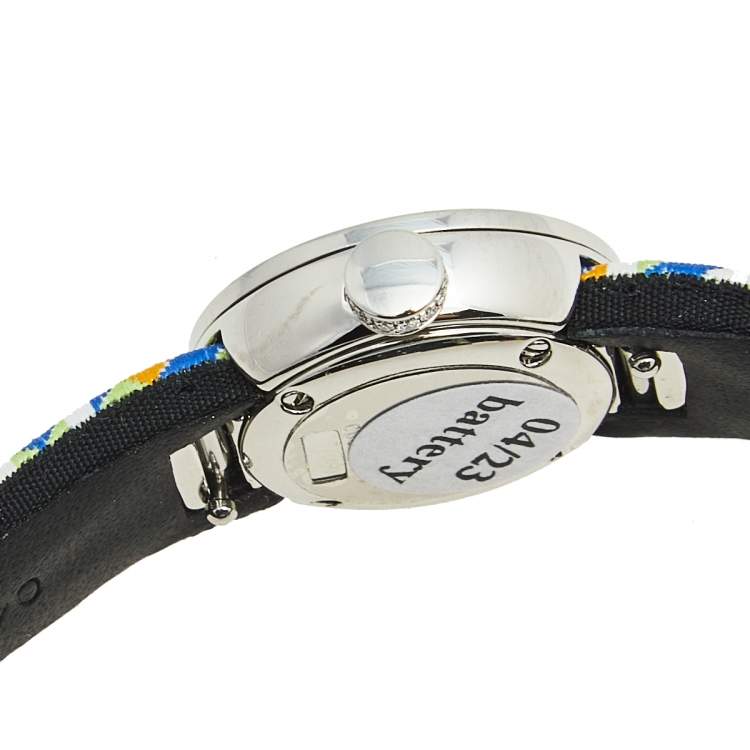 Pre Owned Dior Yellow Mother of Pearl Stainless Steel Diamond Fabric CD040110-J Women's Wristwatch 19 mm
