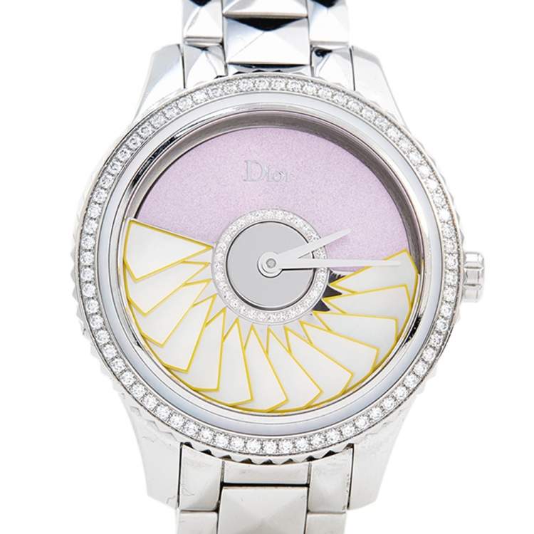 Pre Owned Dior Multicolor Mother of Pearl Diamond Stainless Steel Grand Bal Plisse Soleil CD153B10 Women's Wristwatch 36 mm