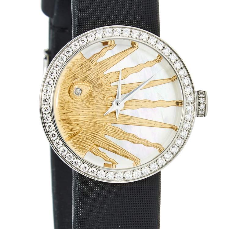 Pre Owned Dior Mother of Pearl Stainless Steel Diamond Satin La D De Dior Rose Celeste CD04711X1001 Women's Wristwatch 25 mm