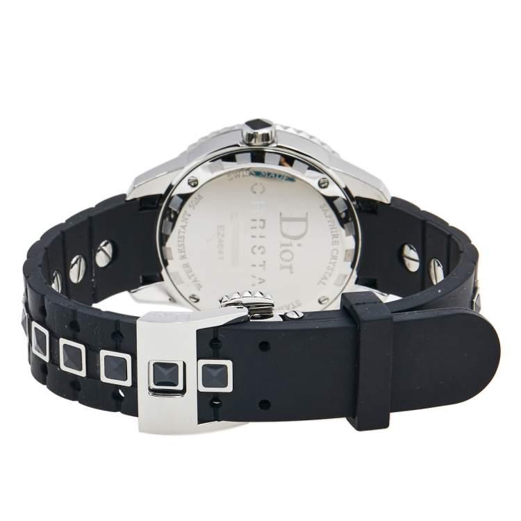 Pre Owned Dior Black Stainless Steel Rubber Diamond Christal CD113115R001 Women's Wristwatch 33 mm