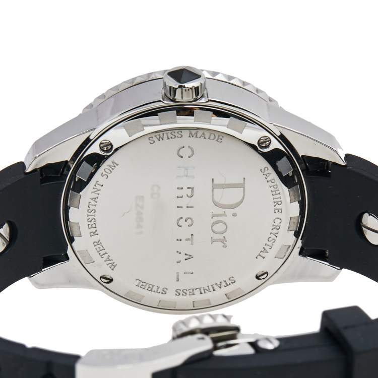 Pre Owned Dior Black Stainless Steel Rubber Diamond Christal CD113115R001 Women's Wristwatch 33 mm