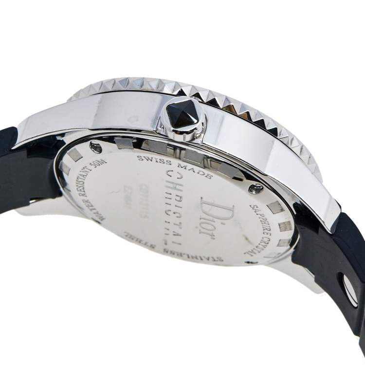 Pre Owned Dior Black Stainless Steel Rubber Diamond Christal CD113115R001 Women's Wristwatch 33 mm