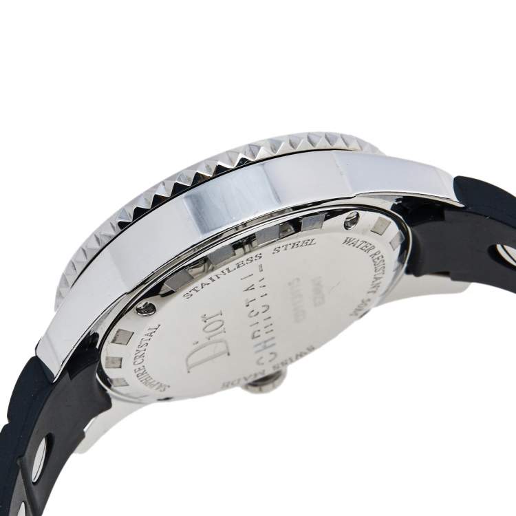 Pre Owned Dior Black Stainless Steel Rubber Diamond Christal CD113115R001 Women's Wristwatch 33 mm