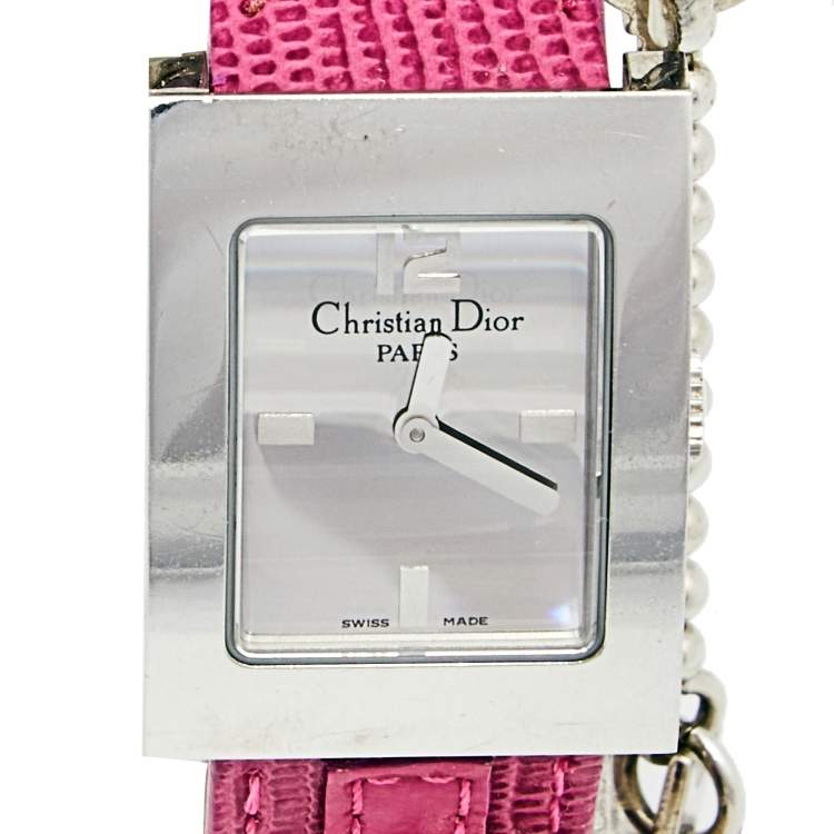 Pre Owned Christian Dior Silver Stainless Steel Leather D78-109 Women's Wristwatch 19 mm