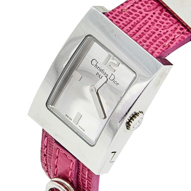 Pre Owned Christian Dior Silver Stainless Steel Leather D78-109 Women's Wristwatch 19 mm