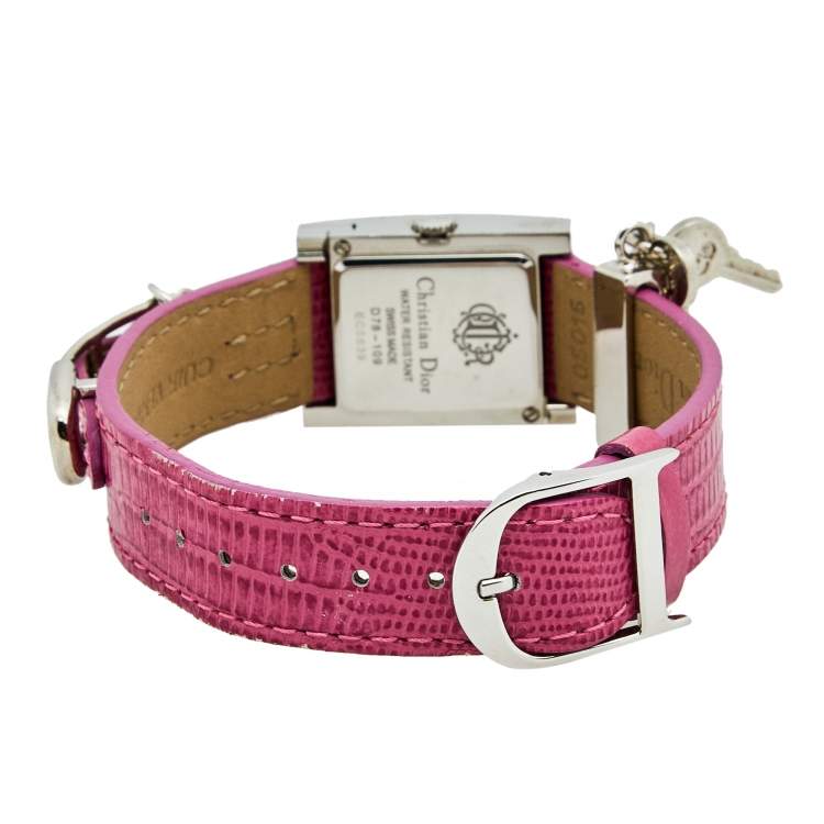 Pre Owned Christian Dior Silver Stainless Steel Leather D78-109 Women's Wristwatch 19 mm