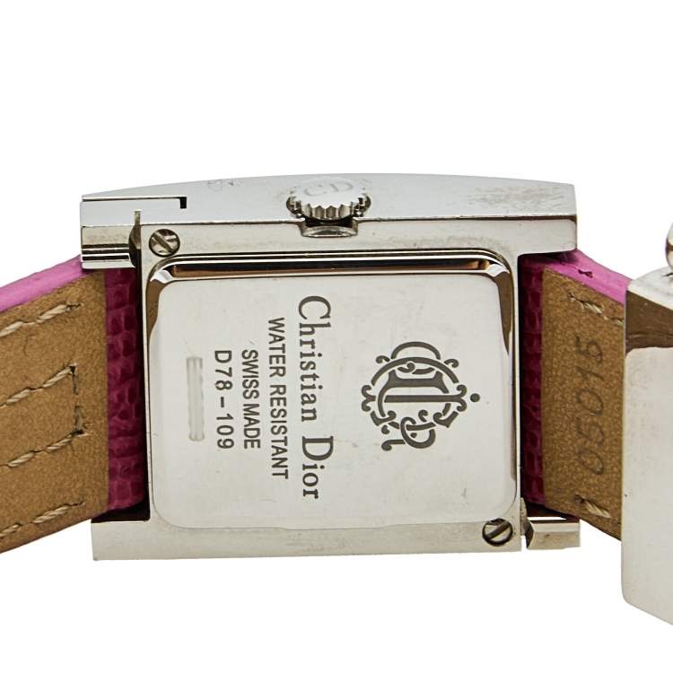 Pre Owned Christian Dior Silver Stainless Steel Leather D78-109 Women's Wristwatch 19 mm