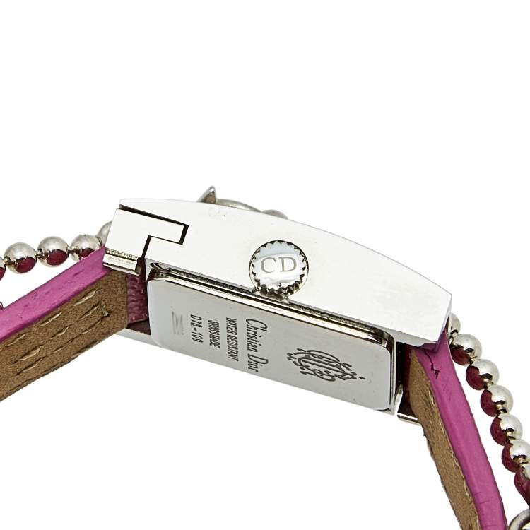 Pre Owned Christian Dior Silver Stainless Steel Leather D78-109 Women's Wristwatch 19 mm