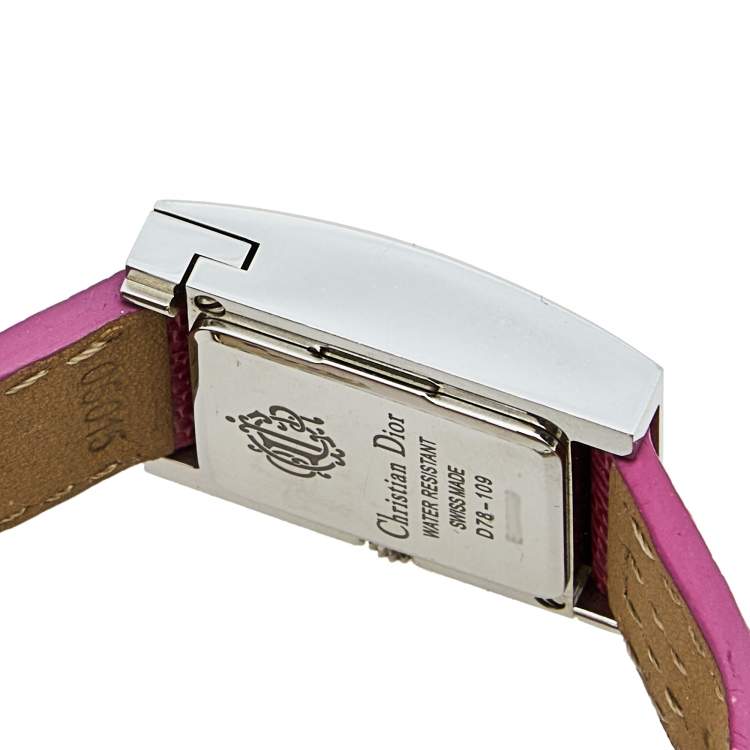 Pre Owned Christian Dior Silver Stainless Steel Leather D78-109 Women's Wristwatch 19 mm