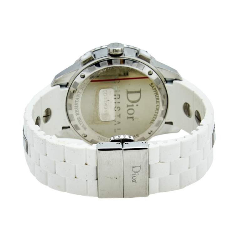 Pre Owned Dior White Stainless Steel Diamond Rubber Christal CD114311R001 Women's Wristwatch 38 mm