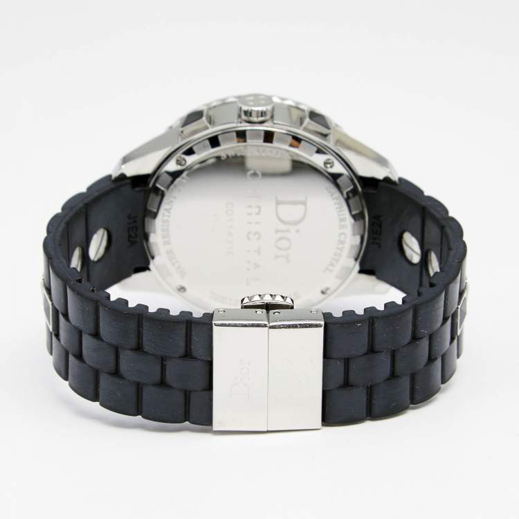 Pre Owned Dior Black Stainless Steel Rubber Diamond Christal CD11431E Women's Wristwatch 38 mm
