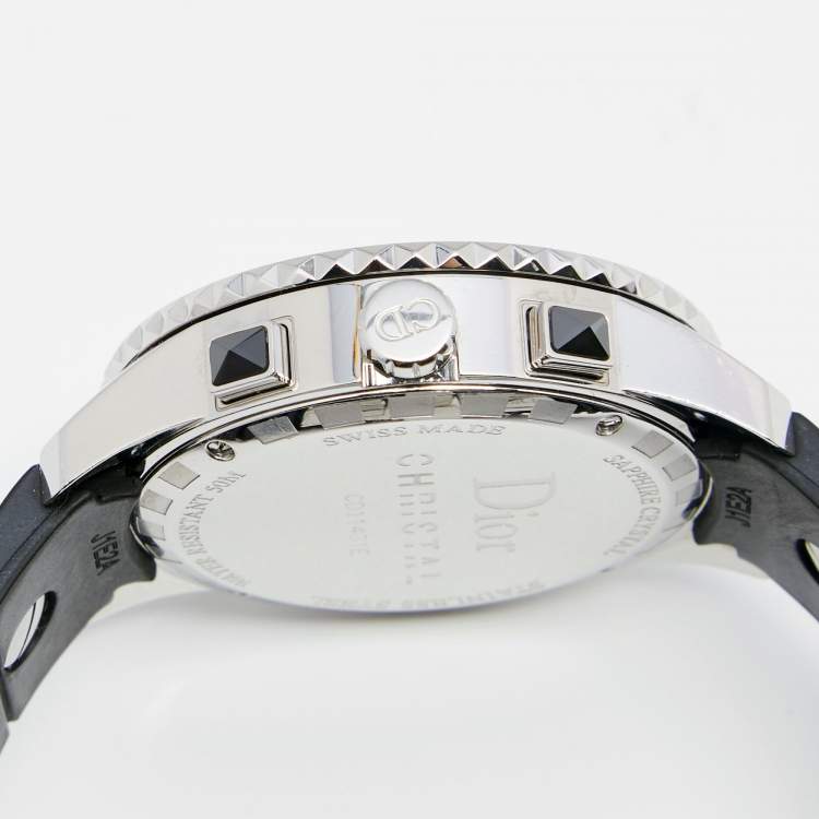Pre Owned Dior Black Stainless Steel Rubber Diamond Christal CD11431E Women's Wristwatch 38 mm