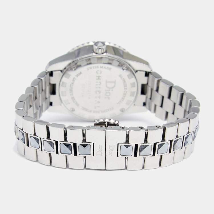 Pre Owned Dior Grey Stainless Steel Christal CD112114 Women's Wristwatch 28 mm