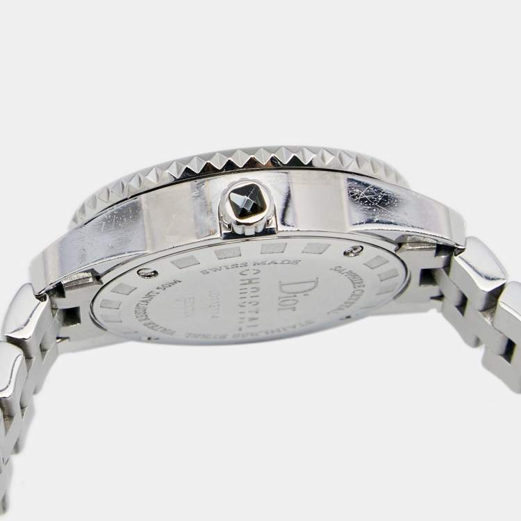 Pre Owned Dior Grey Stainless Steel Christal CD112114 Women's Wristwatch 28 mm