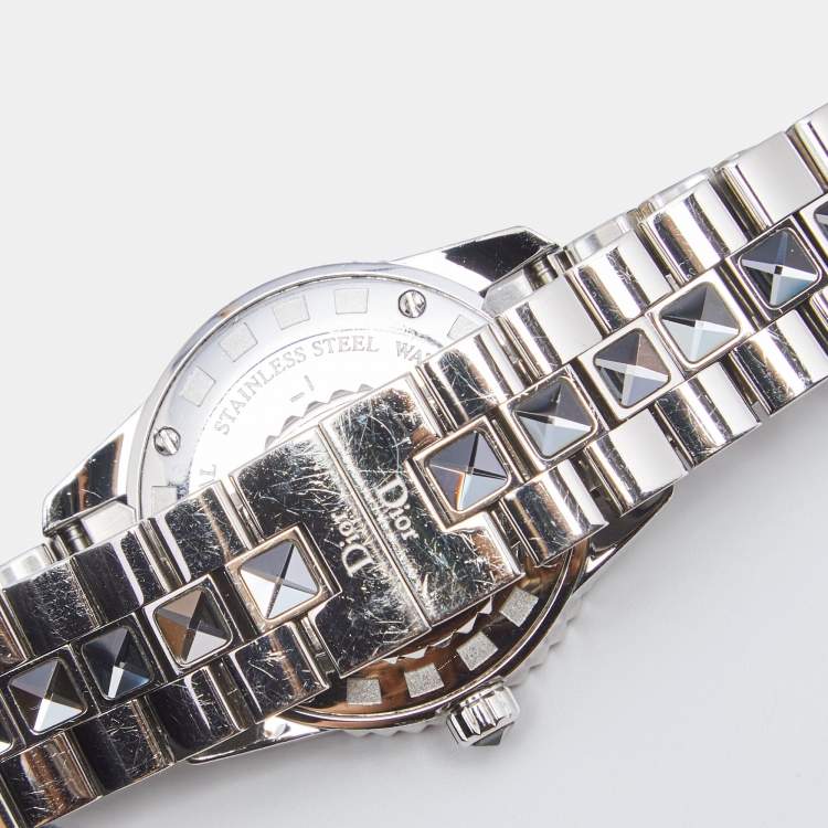 Pre Owned Dior Grey Stainless Steel Christal CD112114 Women's Wristwatch 28 mm
