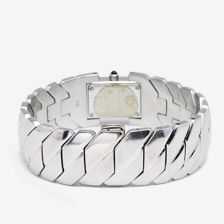 Pre Owned Christian Dior Blue Mother of Pearl Stainless Steel D72-100 Art Deco Women's Wristwatch 14 mm