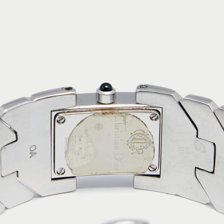Pre Owned Christian Dior Blue Mother of Pearl Stainless Steel D72-100 Art Deco Women's Wristwatch 14 mm