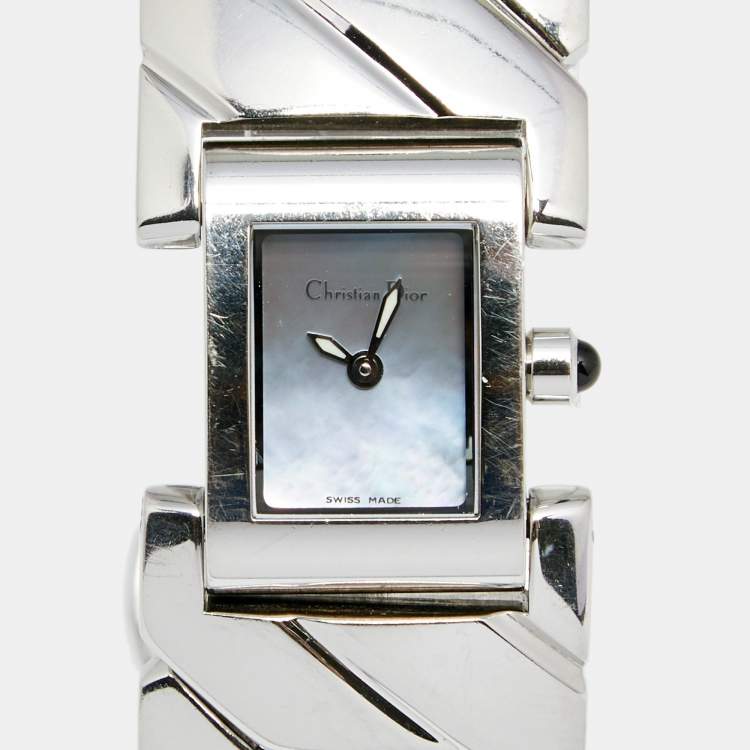 Pre Owned Christian Dior Blue Mother of Pearl Stainless Steel D72-100 Art Deco Women's Wristwatch 14 mm