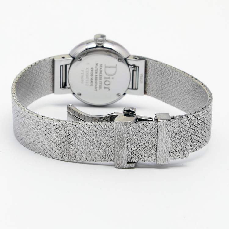 Pre Owned Dior White Mother of Pearl Stainless Steel Diamonds La D De Dior Satine CD047112M001 Women's Wristwatch 25 mm