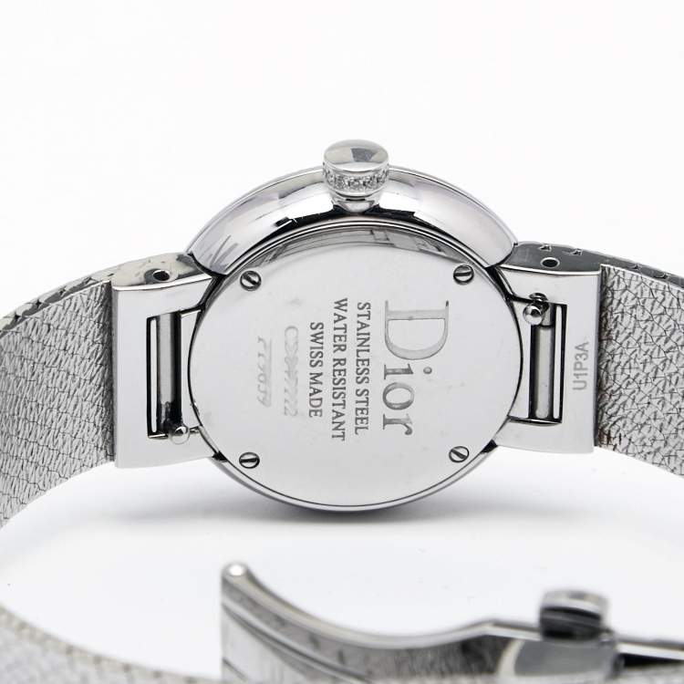 Pre Owned Dior White Mother of Pearl Stainless Steel Diamonds La D De Dior Satine CD047112M001 Women's Wristwatch 25 mm