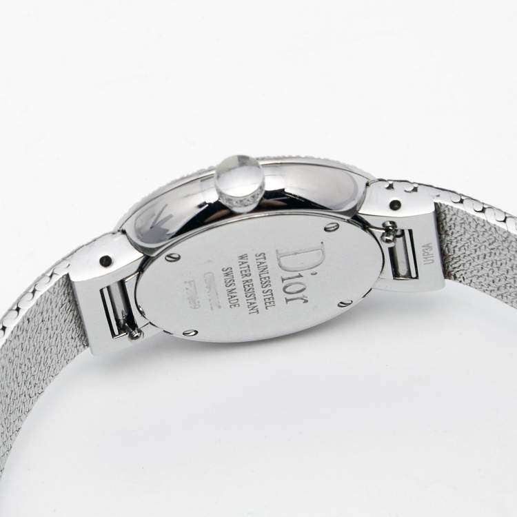 Pre Owned Dior White Mother of Pearl Stainless Steel Diamonds La D De Dior Satine CD047112M001 Women's Wristwatch 25 mm
