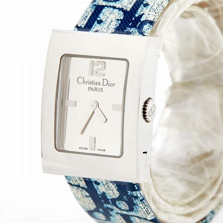 Pre Owned Dior Silver Stainless Steel Leather Malice D78-109 Women's Wristwatch 19 mm