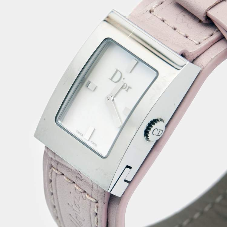 Pre Owned Dior Mother of Pearl Stainless Steel Leather Malice D78-109 Women's Wristwatch 19 mm