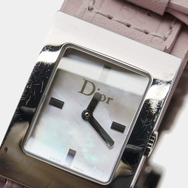 Pre Owned Dior Mother of Pearl Stainless Steel Leather Malice D78-109 Women's Wristwatch 19 mm